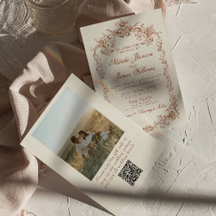 Vintage Verbrand Oranje Oud Geld Foto QR Code Huwe Kaart