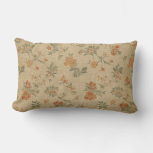 Vintage verbrande oranje en saliegroen bloemmotief kussen