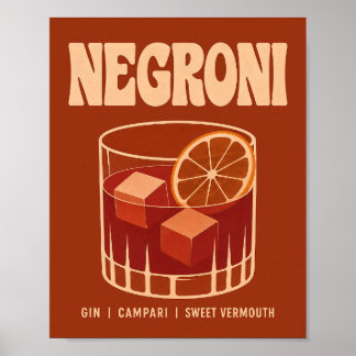 Vintage verbrande oranje Negroni drank illustratie Poster