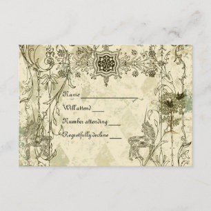 Vintage Verdigris Unicorn rsvp avec enveloppes