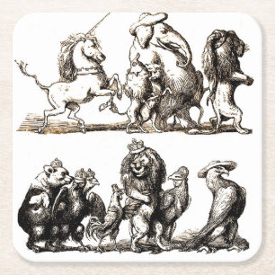 Vintage Verhalenboek Dierenparade: Muur Kunst voor Vierkante Kartonnen Onderzetter