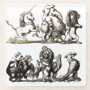 Vintage Verhalenboek Dierenparade: Muurkunst voor Glazen Onderzetter