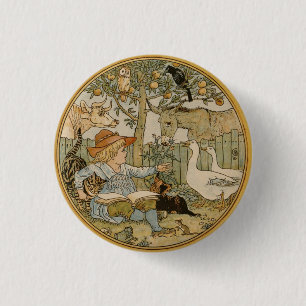 Vintage-verhalenboek Woud Dieren lezen Ronde Button 3,2 Cm