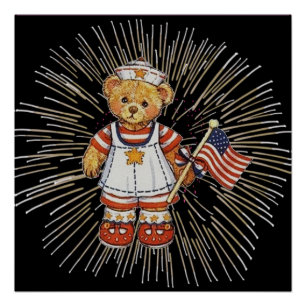 Vintage verpleegster beer moderne witte vuurwerk w perfect poster