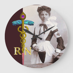 VINTAGE VERPLEEGSTER en Gouden Caduceus NR Embleem Grote Klok