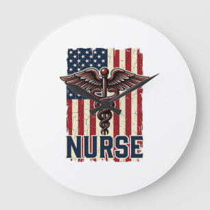 Vintage Verpleegster Vlag Caduceus Rug Ontwerp_1 Grote Klok