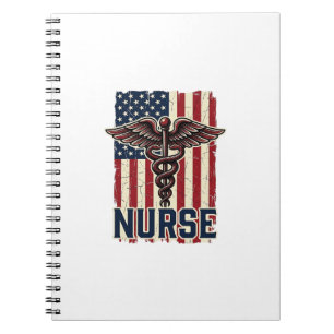Vintage Verpleegster Vlag Caduceus Rug Ontwerp_1 Notitieboek