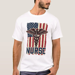 Vintage Verpleegster Vlag Caduceus Rug Ontwerp_1 T-shirt