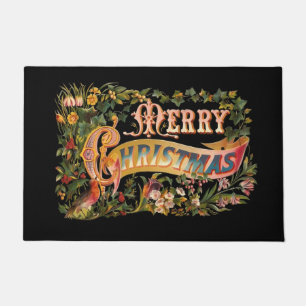 Vintage Versierd Bloemen en Vrolijke Kerstmis van Deurmat
