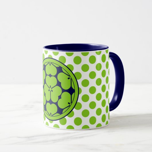 Vintage Vert Bleu Chosokabe Japon Mon Graphic Mug (Devant droit)