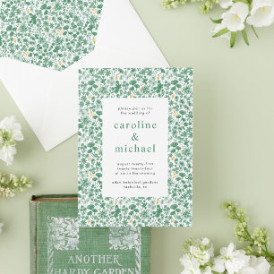 Vintage Vert Ditzy Floral Faire-part de mariage