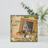 Vintage Vert, Gold Frame Photo Wedding Invitation (Debout devant)