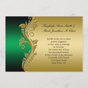 Vintage vert noir et or Faire-part de mariage