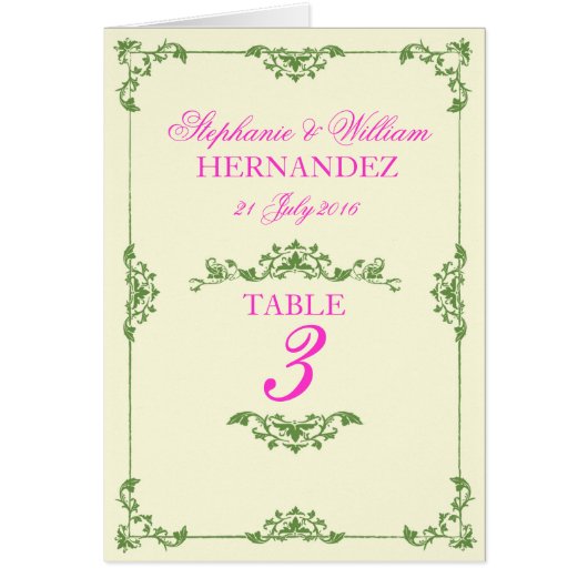 Vintage vert rose Mariage fleuri Numéro de table (Devant)