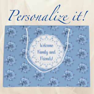 Vintage Vervaaagde Blauwe Rozen Persoonlijk Groot Cadeauzakje