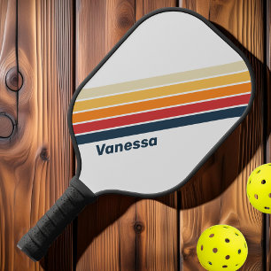 Vintage Vervaaagde Regenboog Strepen met Naam Pickleball Paddle