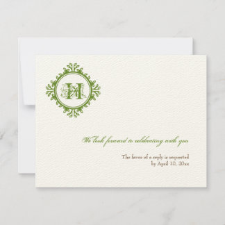 Vintage verval groene initiële bruiloft rsvp react kaart