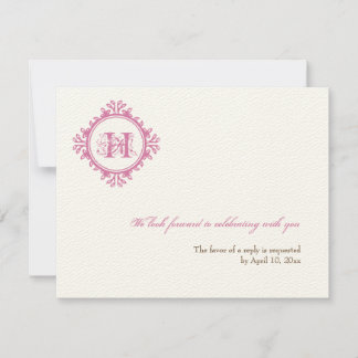 Vintage verval roze initiële huwelijks rsvp reacti kaart