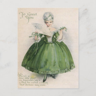 Vintage Victoriaans Meisje In Groen St. Patrick's Briefkaart