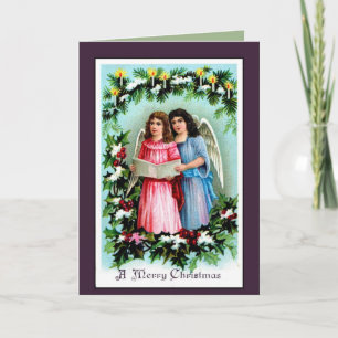 Vintage Victoriaans meisjesengelen die Kerstmis Feestdagen Kaart