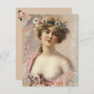 Vintage Victoriaans Mode Wenskaart Bedankkaart