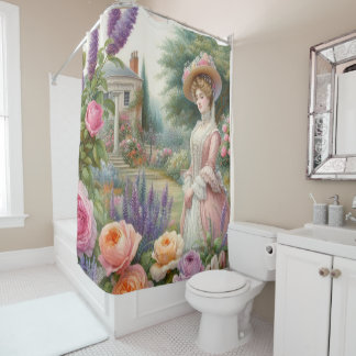 Vintage Victoriaanse dame bloementuin decoupage Douchegordijn