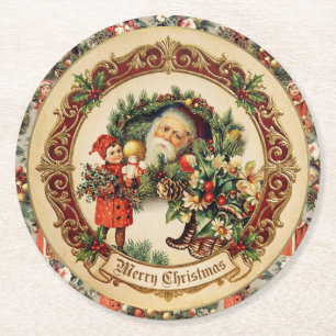 Vintage Victoriaanse Kerstballen Ronde Kartonnen Onderzetter