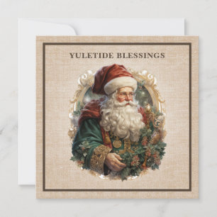 Vintage Victoriaanse Kerstman Burlap Luxe Feestdagenkaart