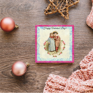 Vintage Victoriaanse Kinderen Geschenk van Liefde  Feestdagenkaart