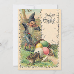 Vintage Victoriaanse Pasen groeten met Gnome Kaart