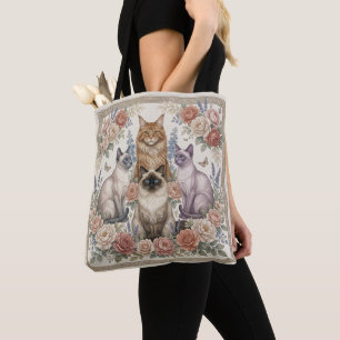 Vintage Victoriaanse Sierbloemen Katachtige Kunst Draagtas