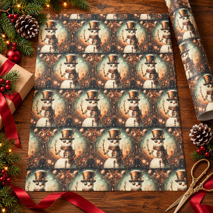Vintage Victoriaanse Sneeuwmannen Rustieke Oude St Cadeaupapier