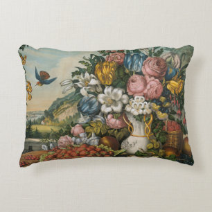 Vintage Victoriaanse Stillevens met Bloemen en Fru Accent Kussen