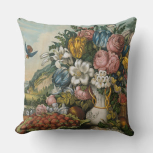 Vintage Victoriaanse Stillevens met Bloemen en Fru Kussen