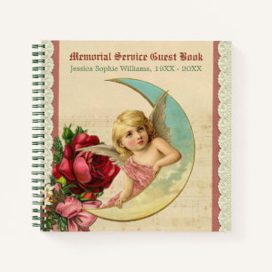 Vintage Victorian Angel Rose Memorial Livre d'invi