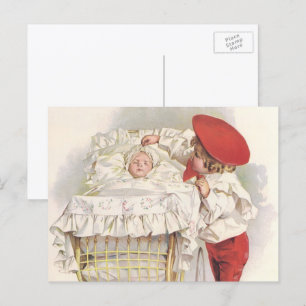 Vintage Victorian Children, Child and Baby in Pram Briefkaart