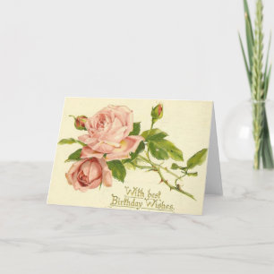 Vintage Victorian Roses Birthday Card Kaart