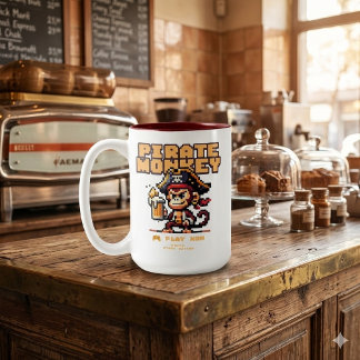 Vintage Video Game Pirate Monkey Coffee Mug Tweekleurige Koffiemok