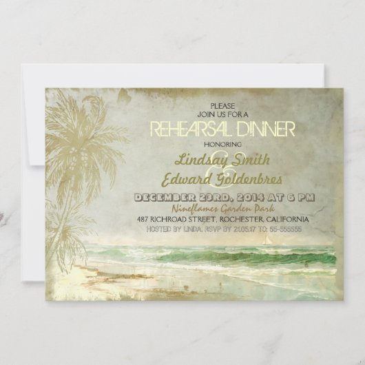vintage vieille plage répétition dîner invitations (Devant)
