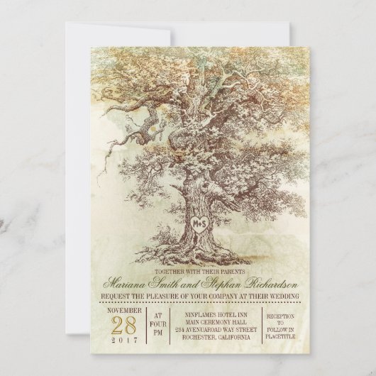 Vintage vieux arbre faire-part de mariage rustique (Devant)