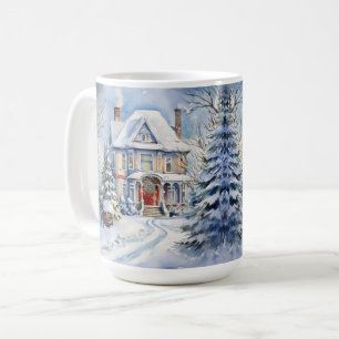 Vintage Vieux mode Maison de Noël Scène Mug