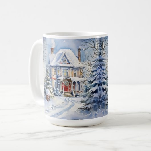 Vintage Vieux mode Maison de Noël Scène Mug (Devant gauche)