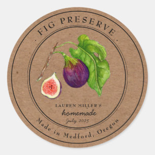 Vintage vijgenjam Kraft papieren ronde pot label