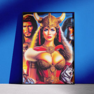 Vintage Viking krijger vrouw Poster