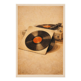 Vintage Vinylplaten Retro Draaitafel Muziek Poster Perfect Poster