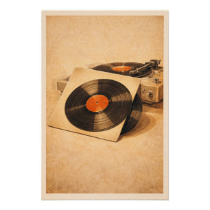 Vintage Vinylplaten Retro Draaitafel Muziek Poster Perfect Poster