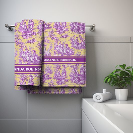 Vintage violet jaune toile de jouy imprimé