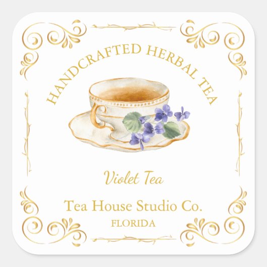 Vintage Violet Tea Square Label (Voorkant)