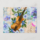 Vintage Viool met Bloemendesign Briefkaart (Voorkant)