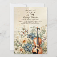 Vintage Viool Stofblauwe Bloemen 21e Verjaardag